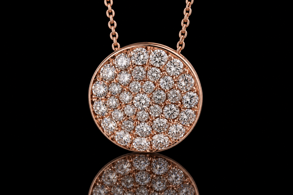 Rose Gold Micropavé Diamond Disc Necklace (pend084)