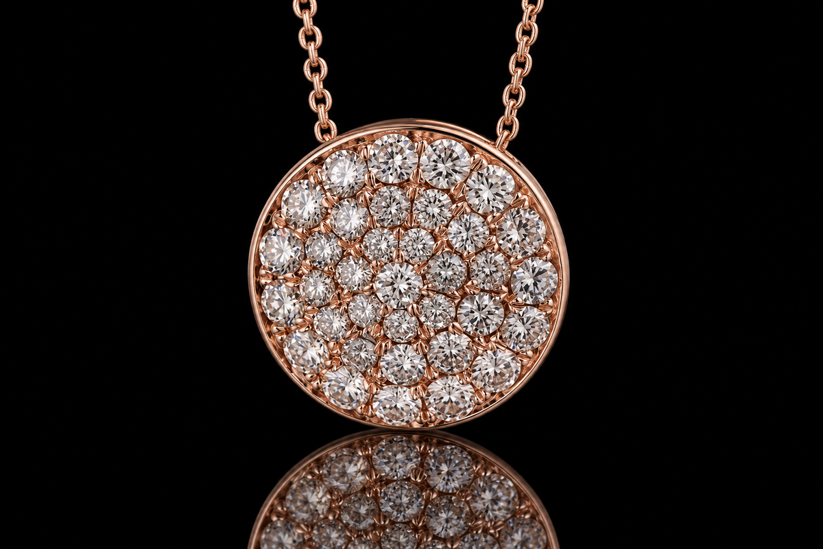 Rose Gold Micropavé Diamond Disc Necklace (pend084)