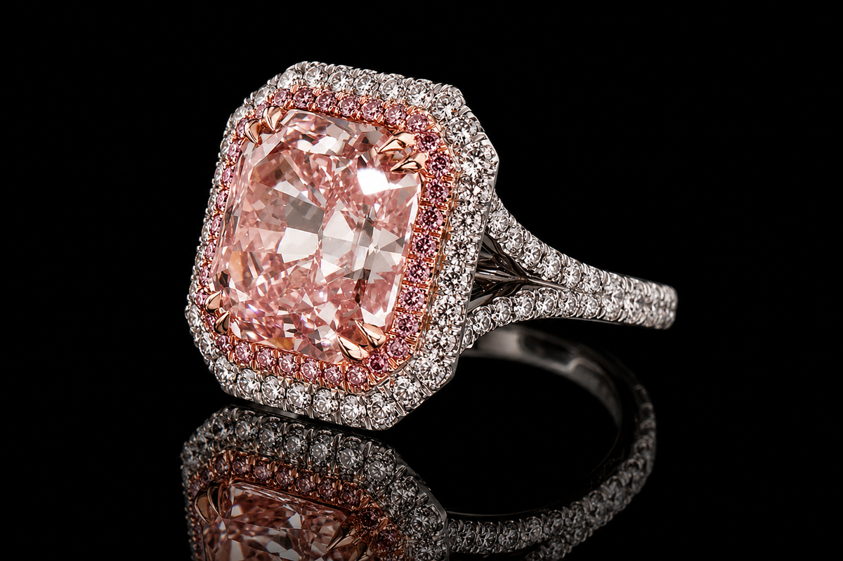 Pink Radiant Diamond Double Halo Engagement Ring (eng398)