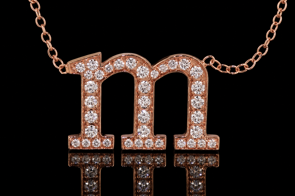 Rose Gold Diamond Initial “M” Necklace (pend009)