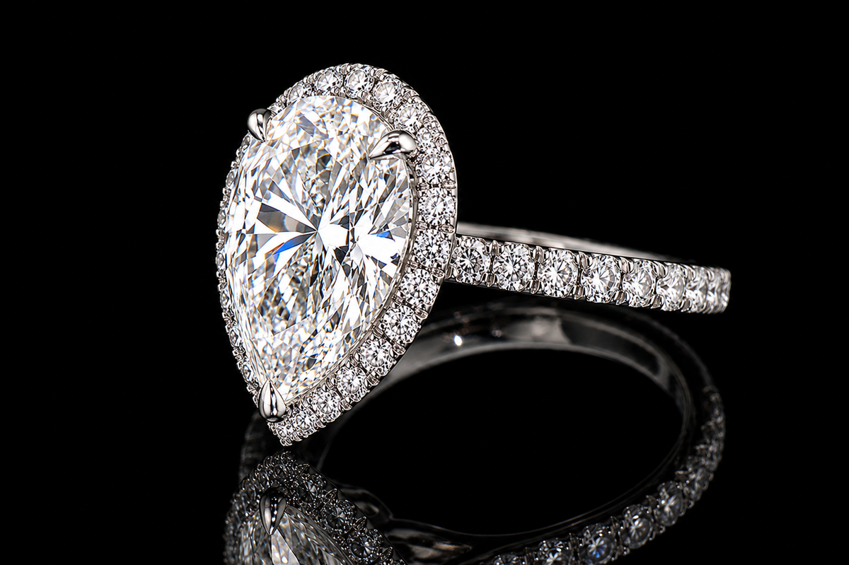 Pear Diamond Halo Engagement Ring (eng435)