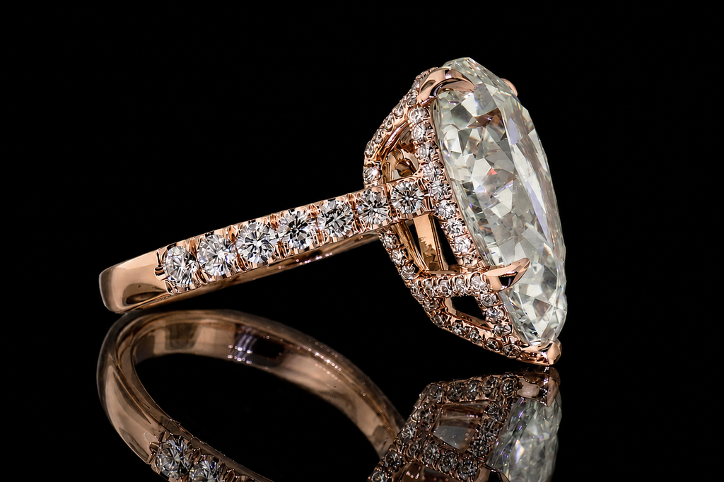 Pear Shape Diamond Hidden Halo Engagement Ring with Rose Gold Setting (eng330)