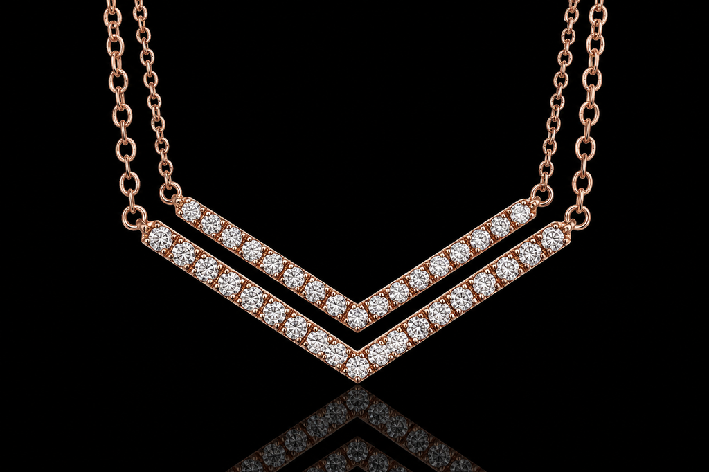 14K Rose Gold Diamond Chevron Necklace (pend066)