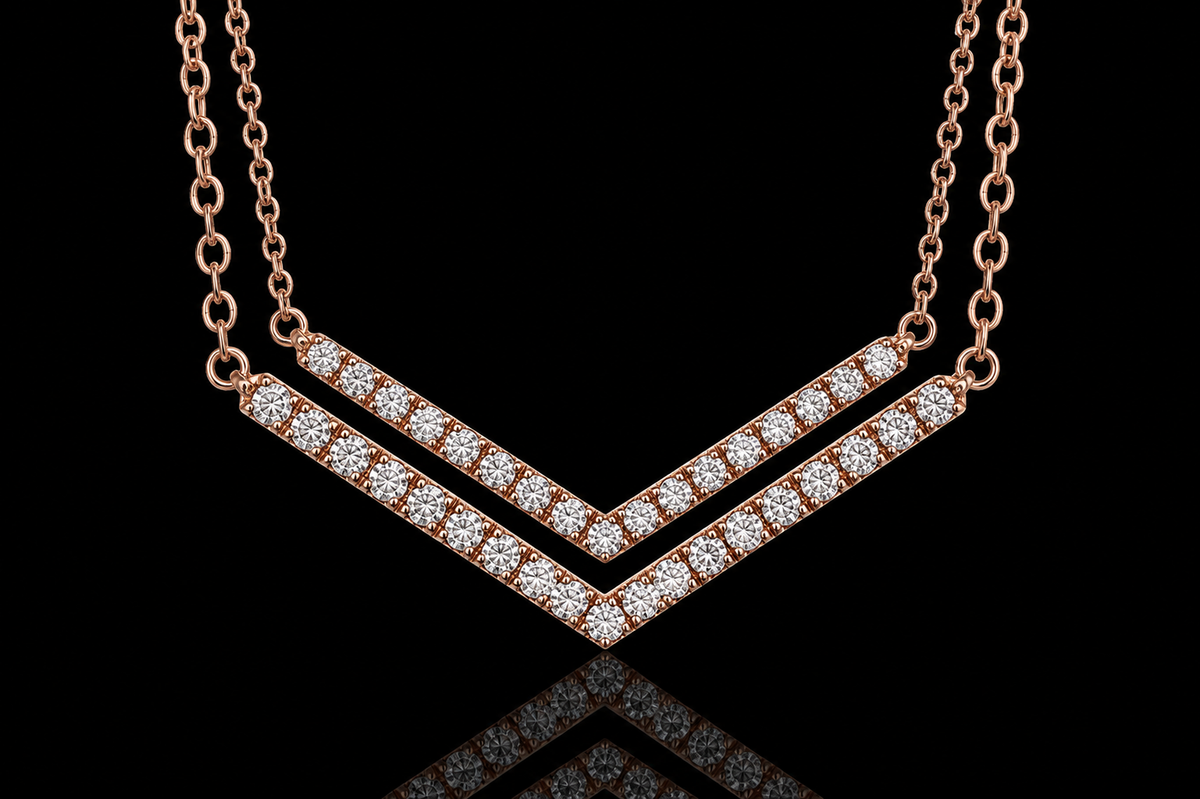 14K Rose Gold Diamond Chevron Necklace (pend066)