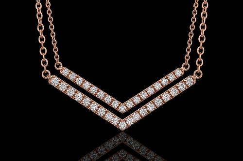 14K Rose Gold Diamond Chevron Necklace (pend066)