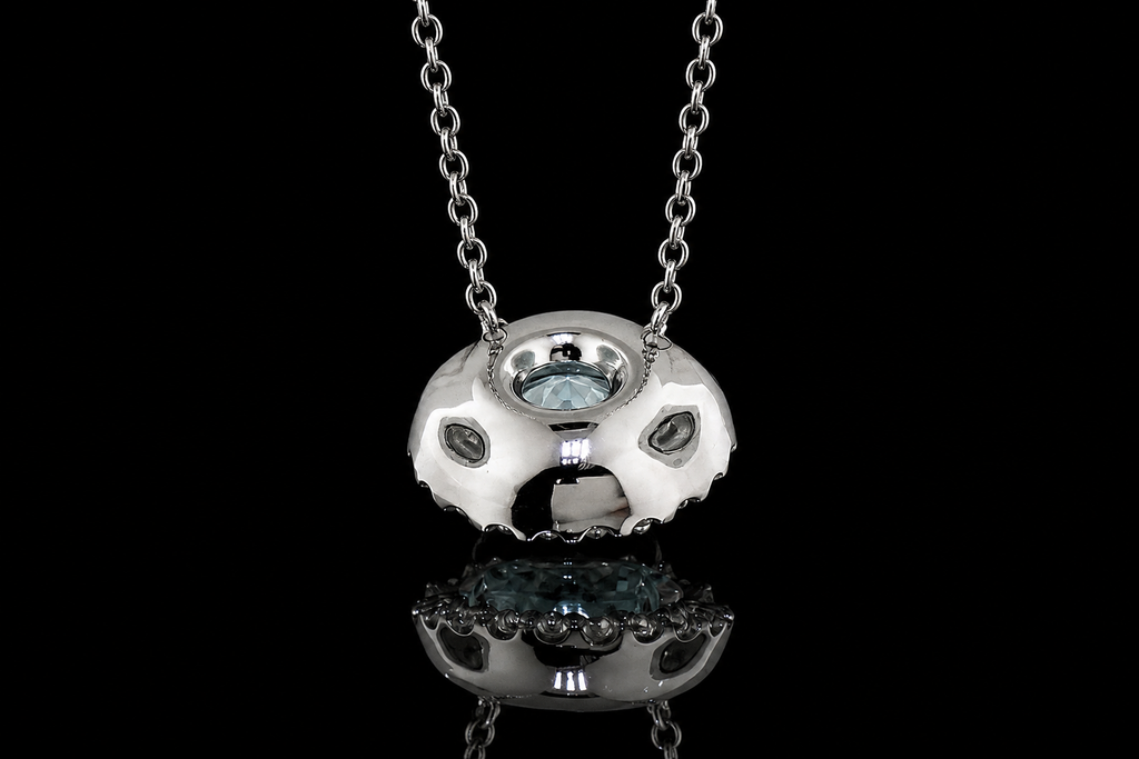 Aquamarine Micropavé Diamond Halo Pendant (pend069)