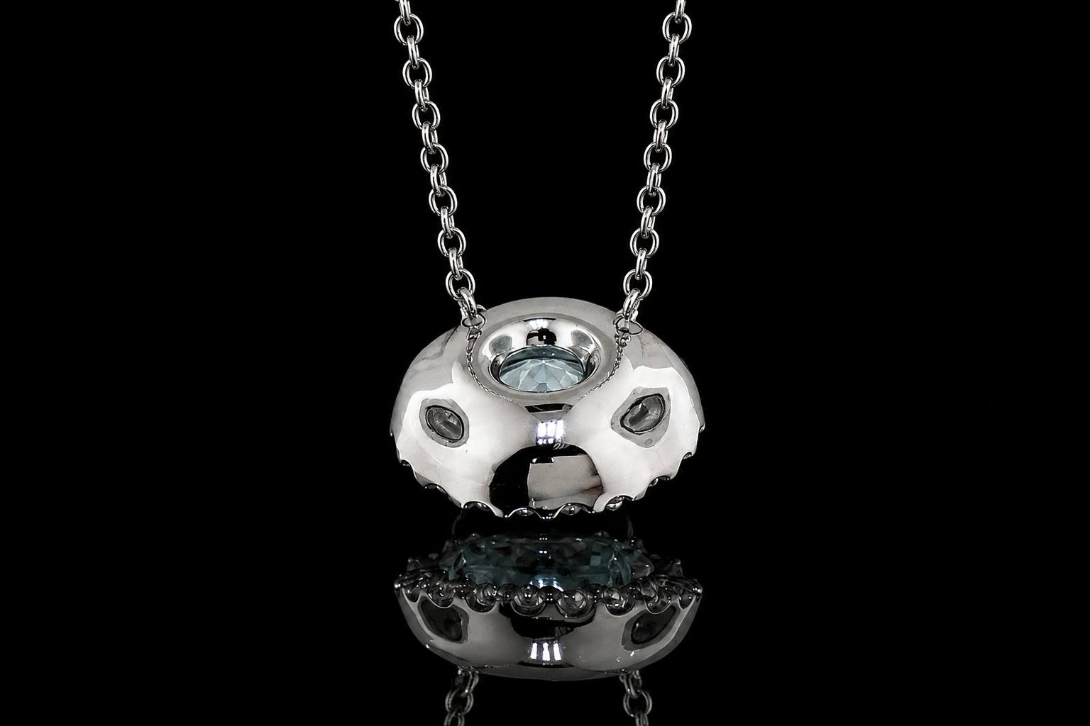 Aquamarine Micropavé Diamond Halo Pendant (pend069)