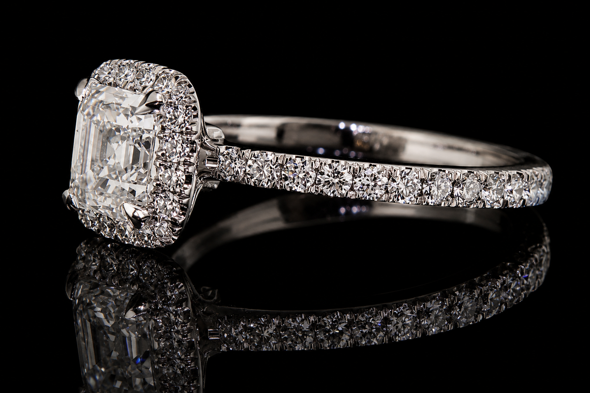 Asscher Cut Diamond Halo Engagement Ring (331)