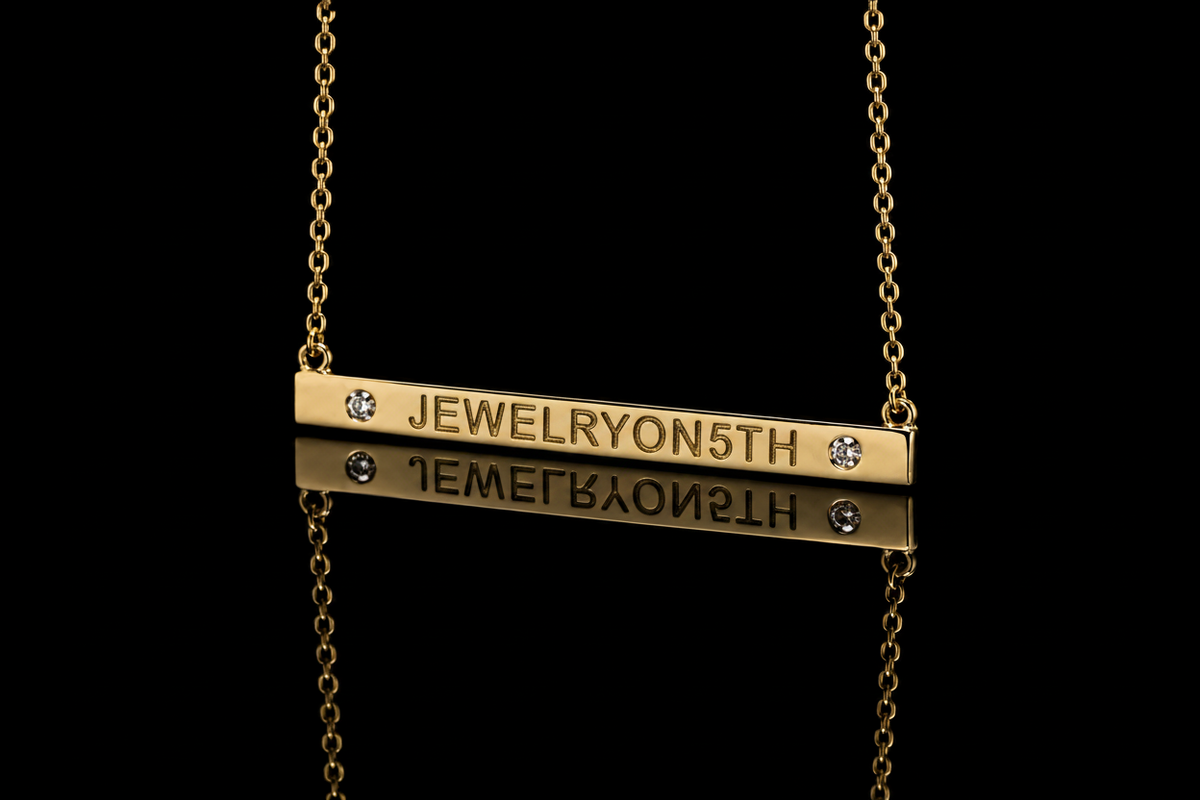 18K Yellow Gold Diamond Name Bar Necklace (pend068)