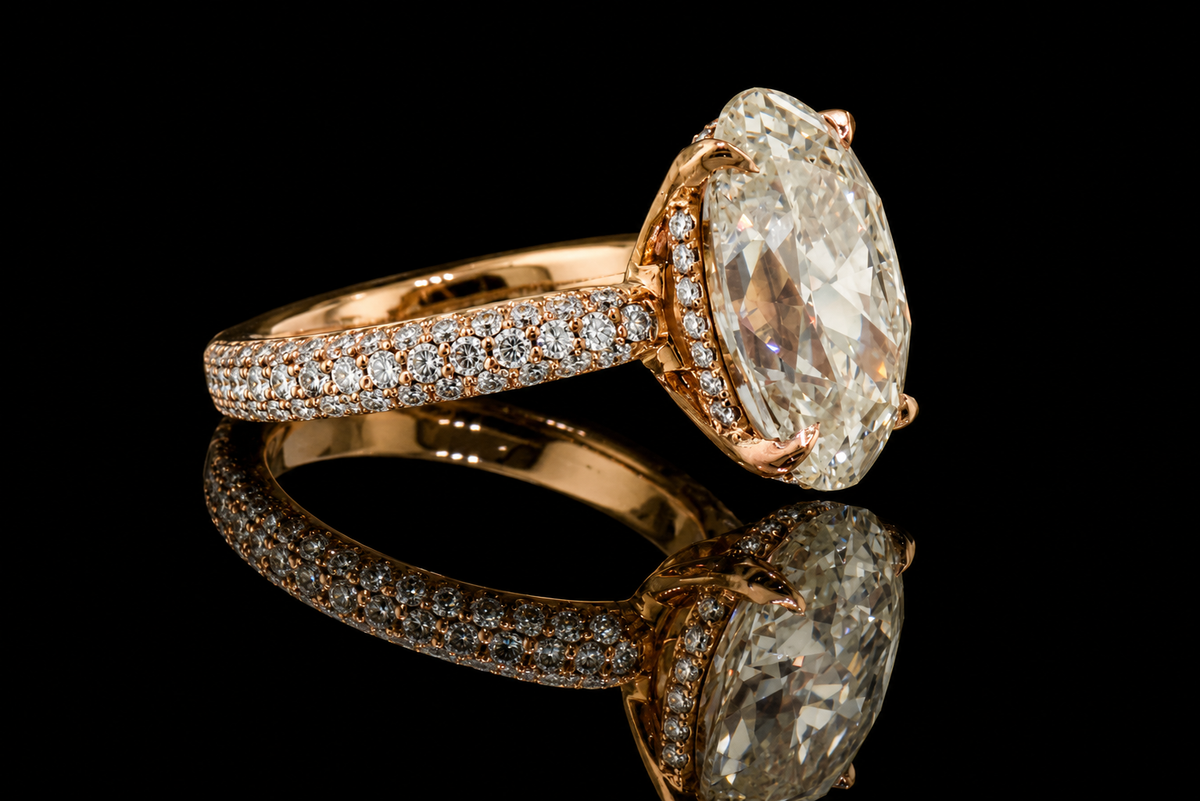 Oval Diamond Hidden Halo Pavé Engagement Ring (eng035)
