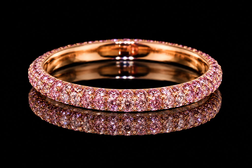 Three-Row Pink Diamond Micropavé Band in Rose Gold (band162)