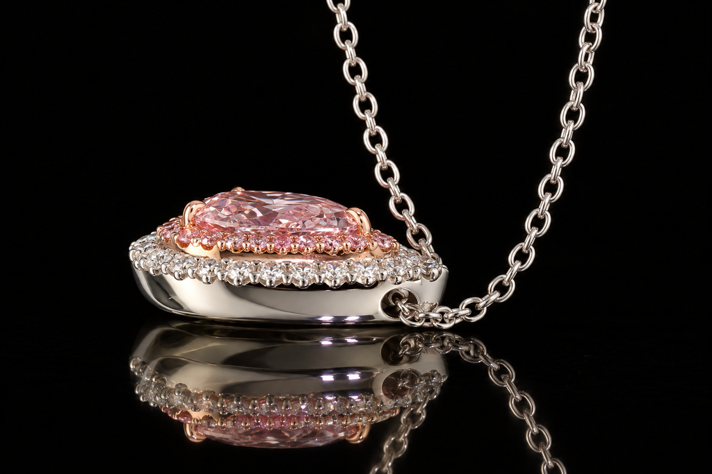 Pear-Shaped Pink Diamond Double Halo Pendant (pend092)