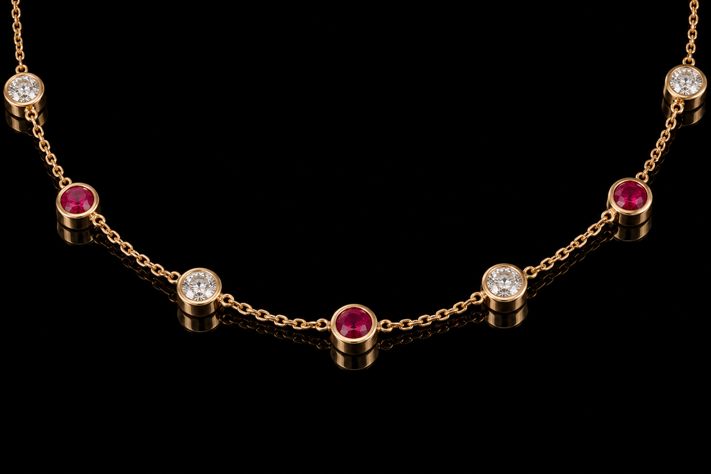Ruby & Diamond Bezel-Set Bracelet and Necklace (brac026)