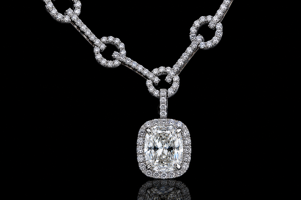 Cushion Diamond Halo Pendant Necklace (pend049)