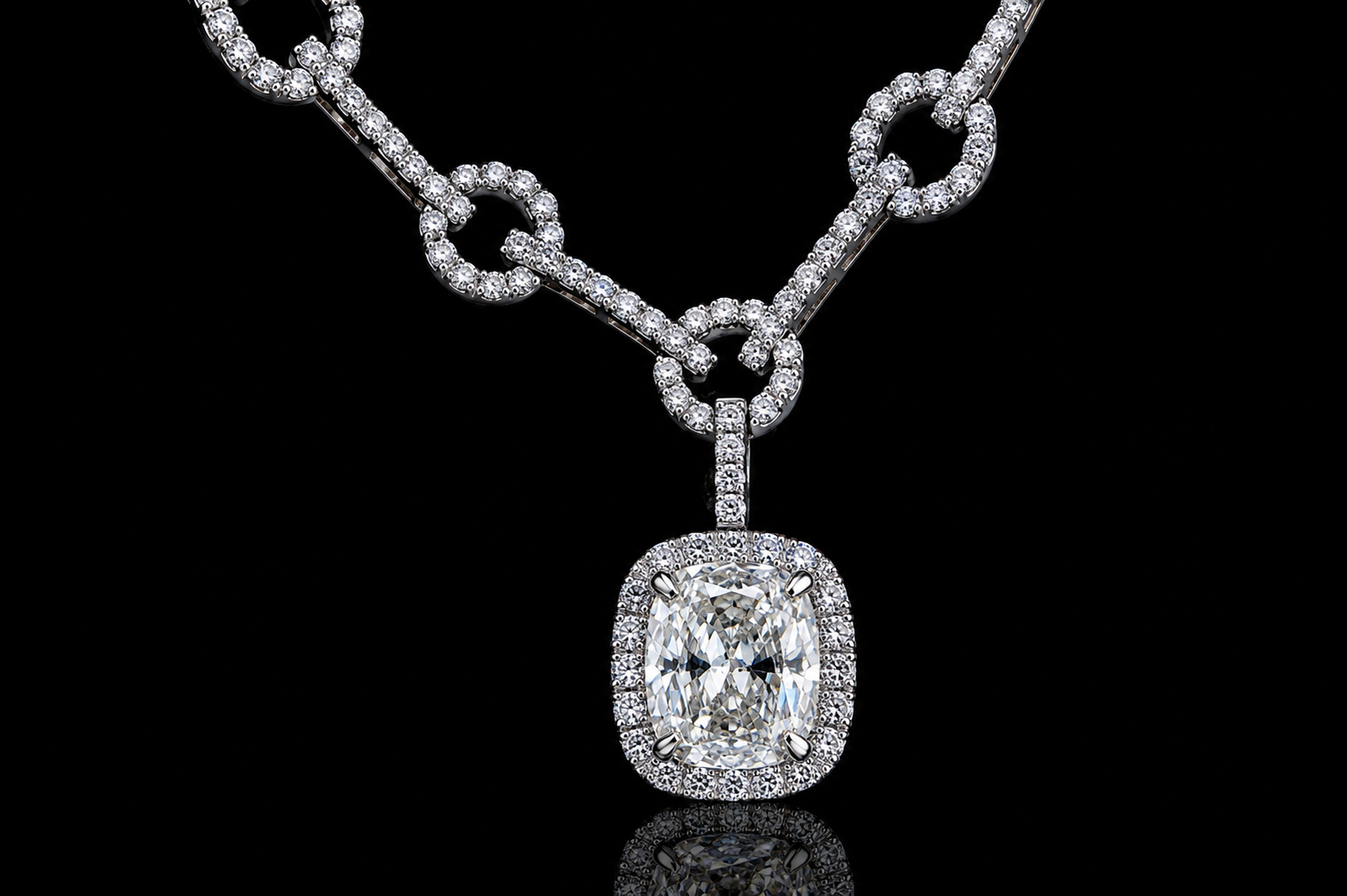 Cushion Diamond Halo Pendant Necklace (pend049)