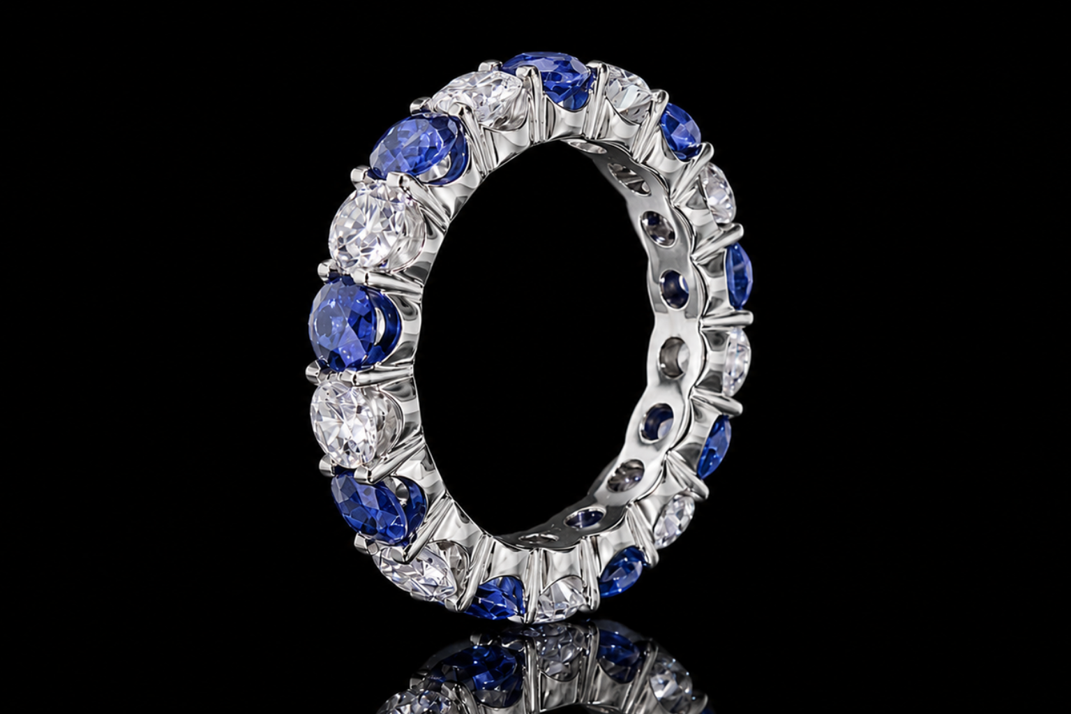Diamond & Blue Sapphire Platinum Eternity Band (band090)