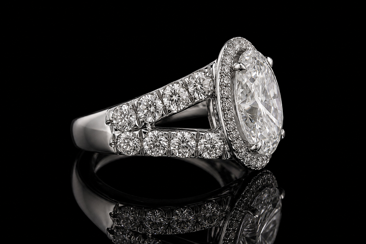 Oval Diamond Halo Split Shank Engagement Ring (eng205)