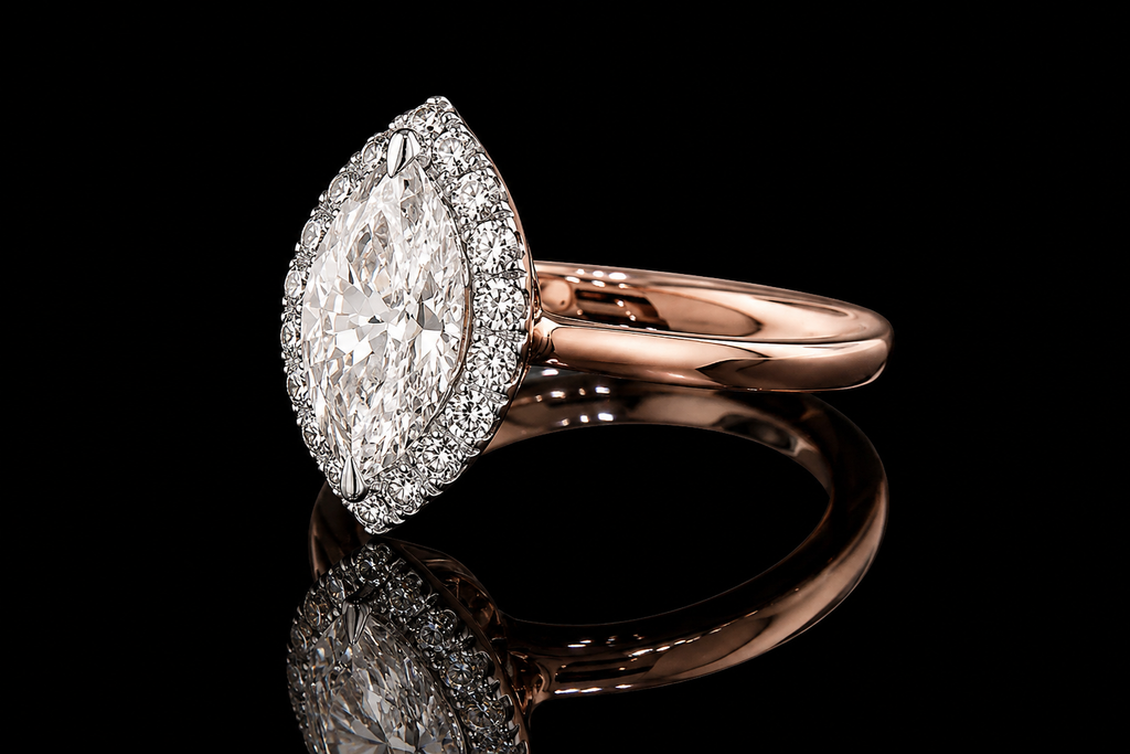 Rose Gold Marquise Diamond Halo Ring (eng498)
