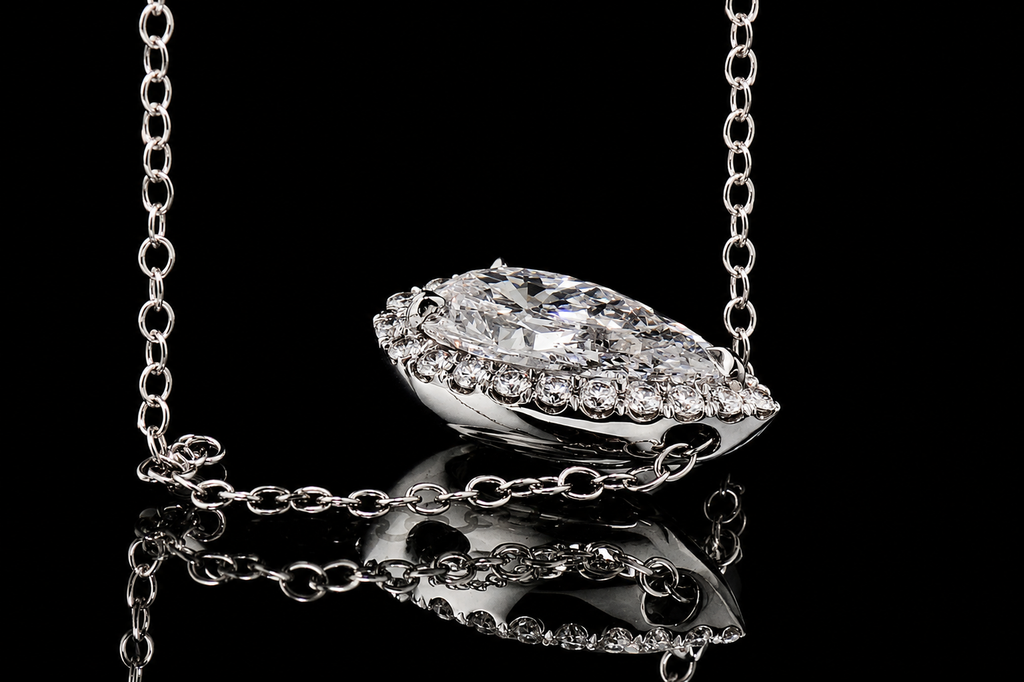 Platinum Pear-Shaped Diamond Halo Pendant (pend008)