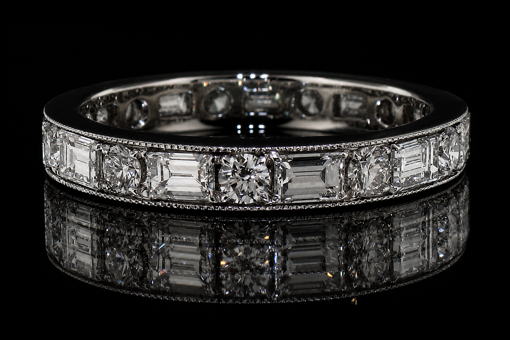 Alternating Round & Emerald-Cut Diamond Eternity Band (band006)