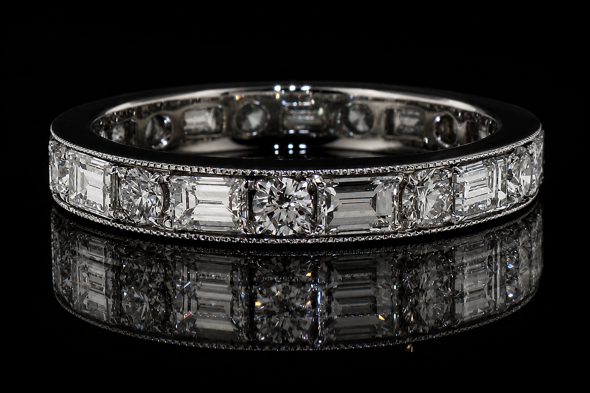 Alternating Round & Emerald-Cut Diamond Eternity Band (band006)