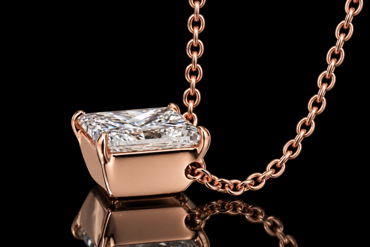14K Rose Gold Princess-Cut Diamond Necklace (pend081)