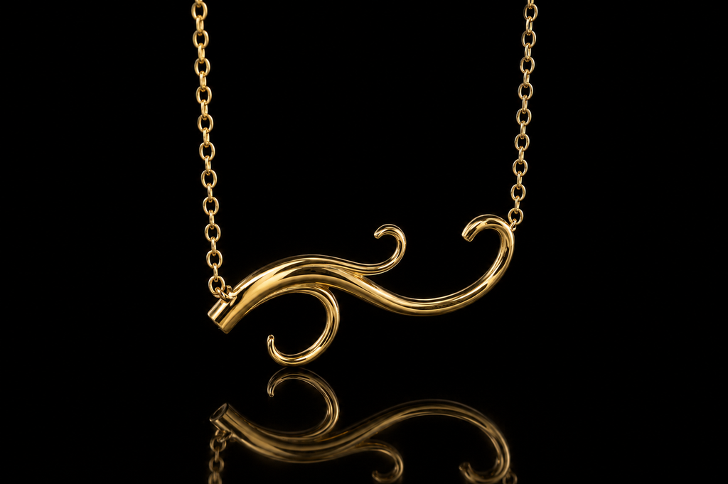18K Yellow Gold Swirl Necklace (pend079)
