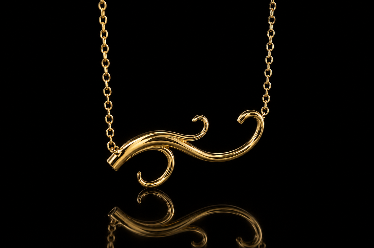 18K Yellow Gold Swirl Necklace (pend079)