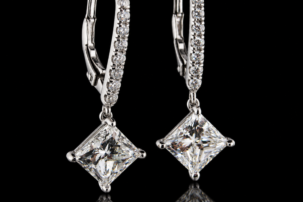 Princess-Cut Diamond Micropavé Drop Earrings (ear022)