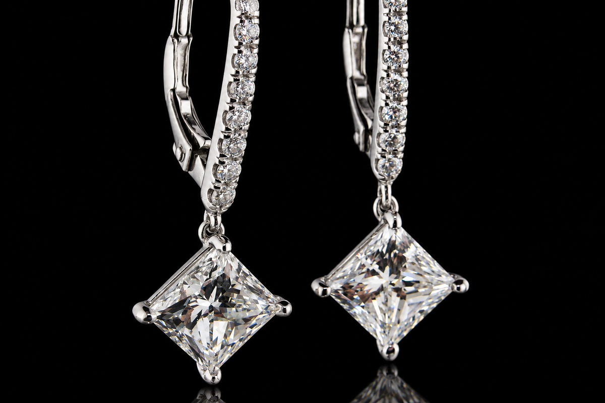 Princess-Cut Diamond Micropavé Drop Earrings (ear022)
