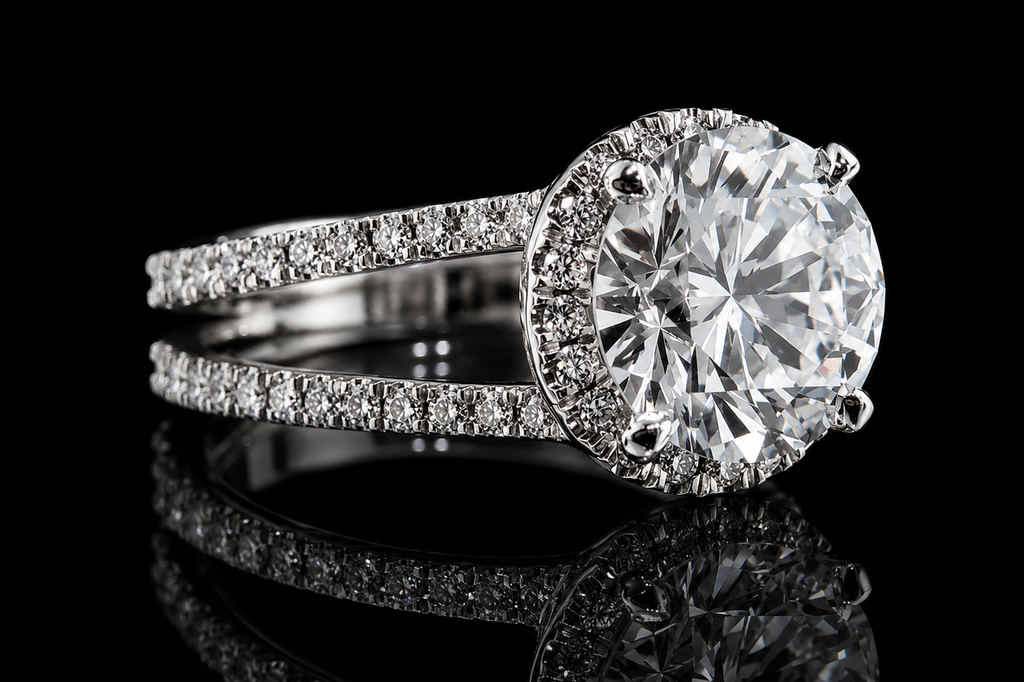 Round Brilliant Diamond Halo Double Shank Engagement Ring (eng238)