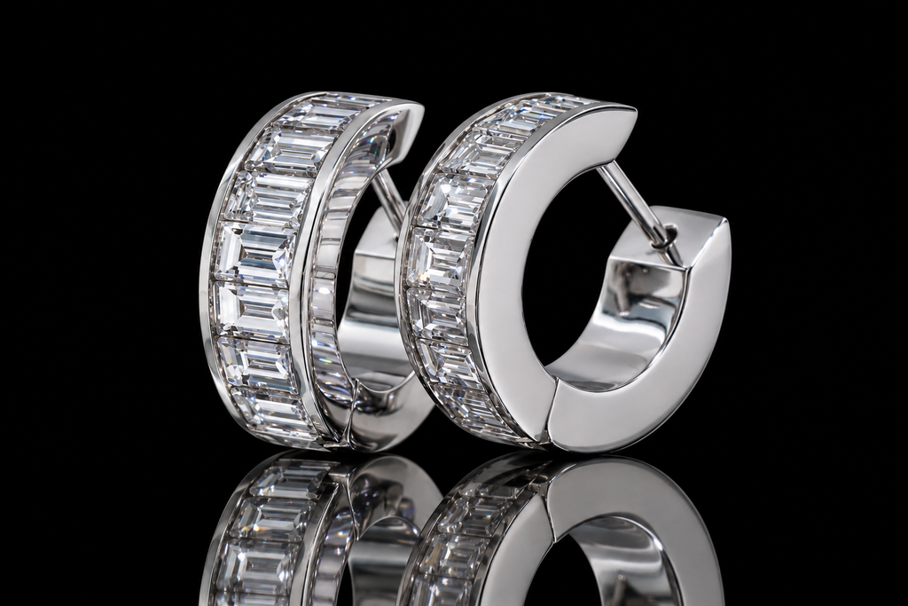 Channel-Set Baguette Diamond Huggies (ear059)