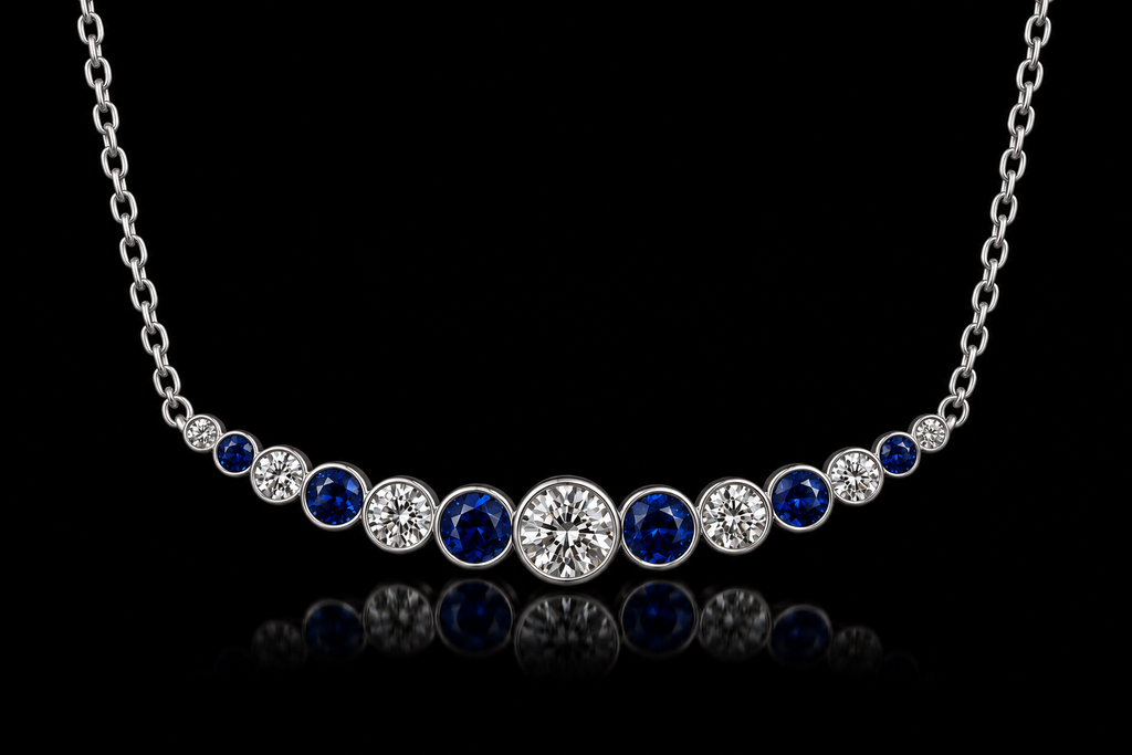 14K White Gold Sapphire & Diamond Horizon Necklace (pend115)