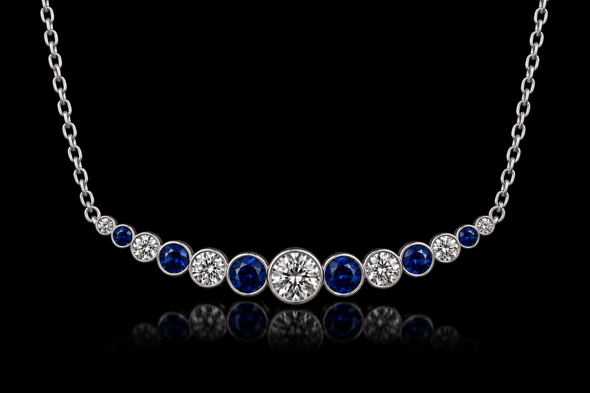 14K White Gold Sapphire & Diamond Horizon Necklace (pend115)