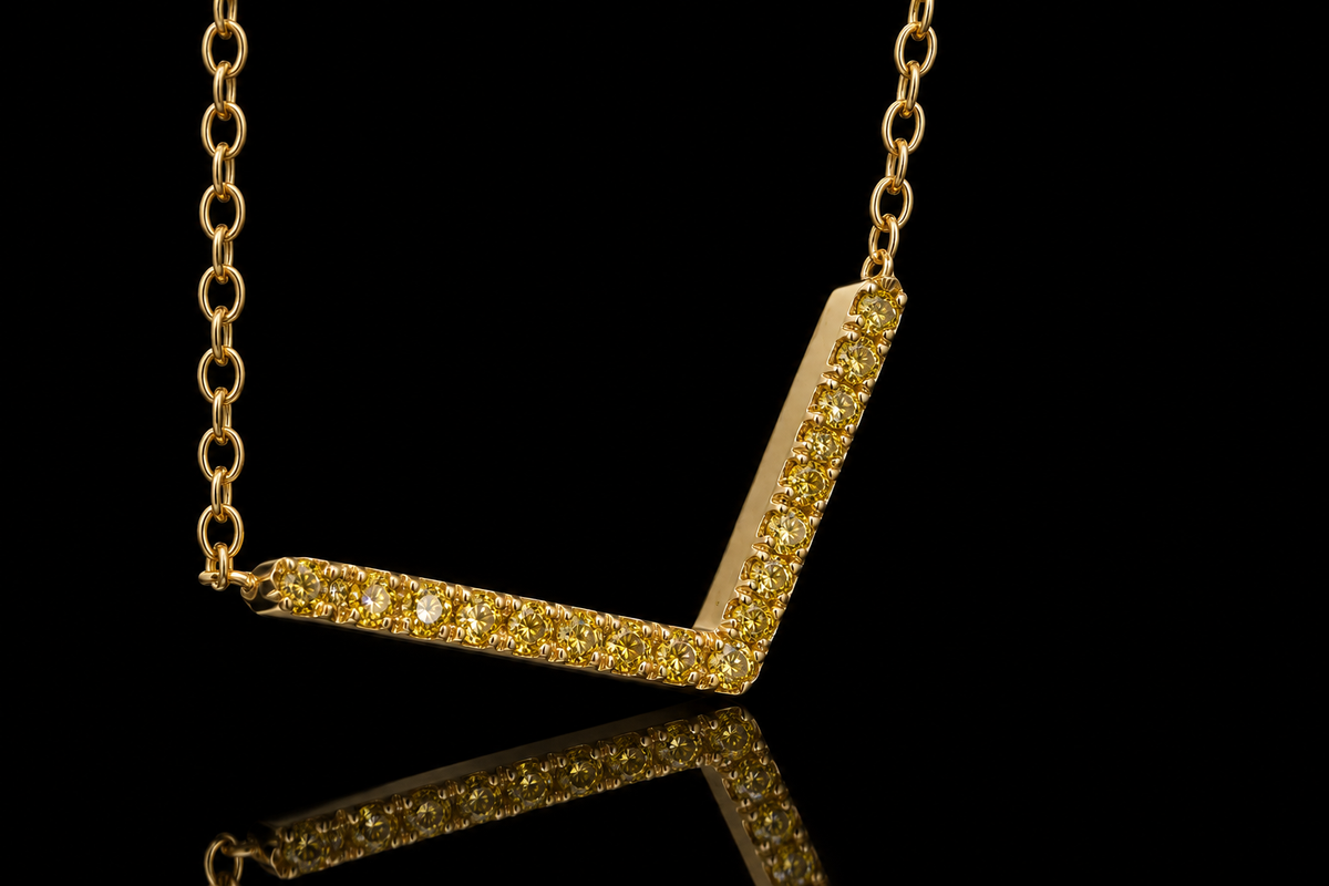 Yellow Diamond Micropavé Chevron Necklace (pend082)