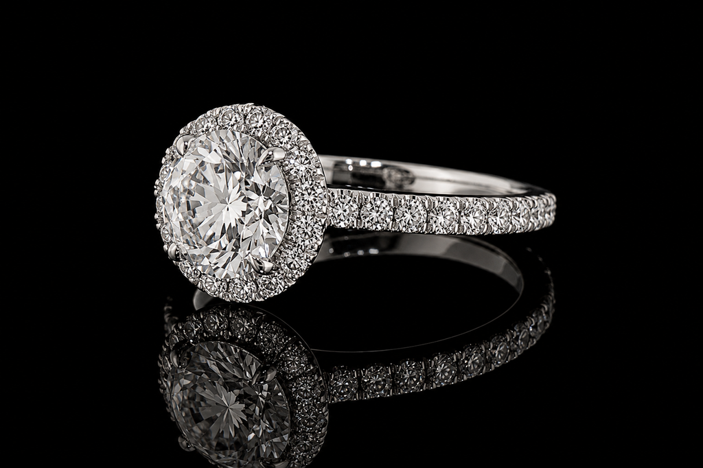 Round Diamond Halo Ring with Pavé Band (eng467)