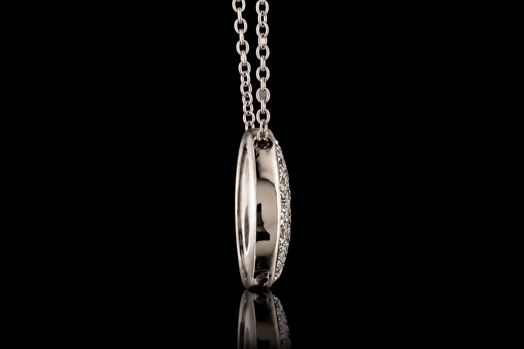 14K White Gold Pavé Diamond Disc Necklace (pend097)