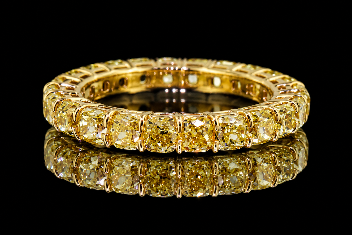 Fancy Yellow Cushion-Cut Diamond Eternity Band (band160)