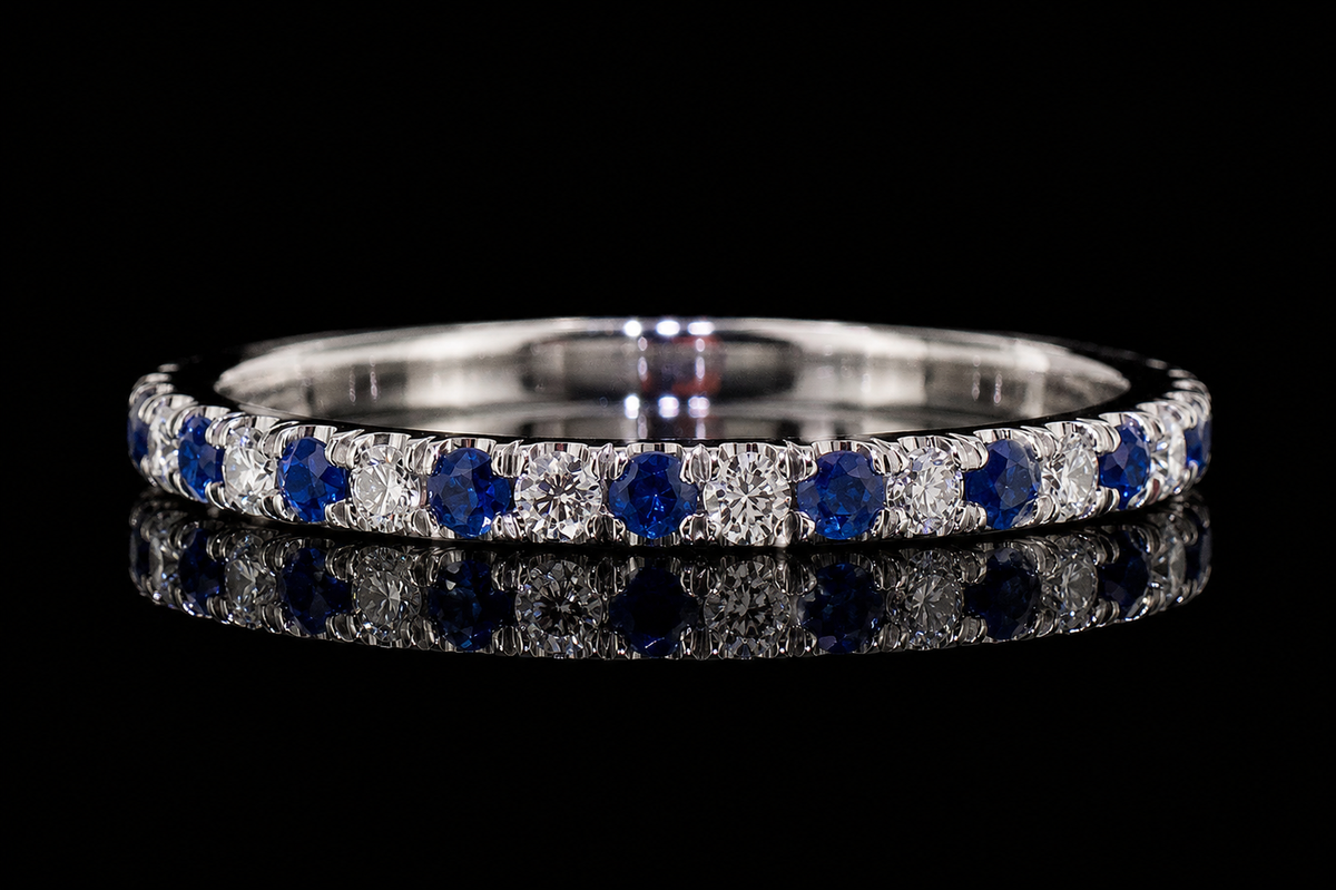Diamond & Blue Sapphire Platinum Band (band113)