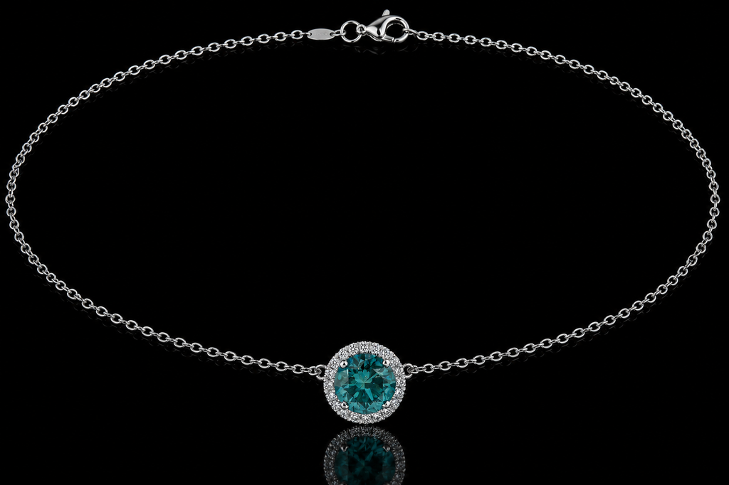 Blue Diamond Halo Necklace (pend057)
