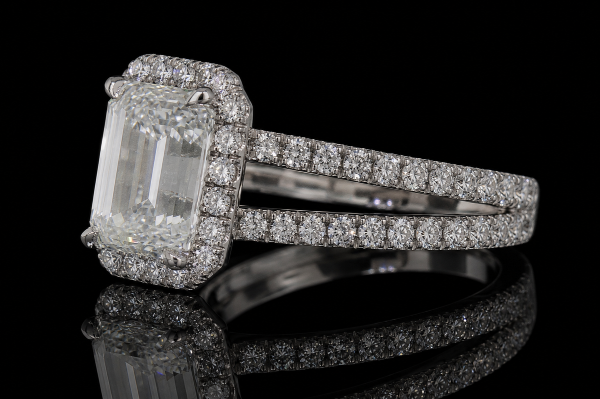 Emerald Cut Halo Engagement Ring (eng379)