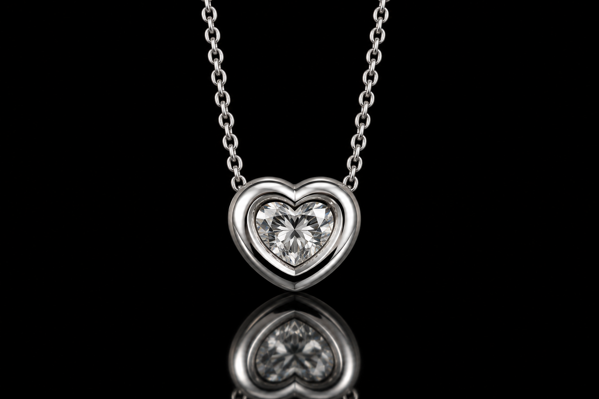 14K White Gold Heart Diamond Double Halo Necklace (pend119)