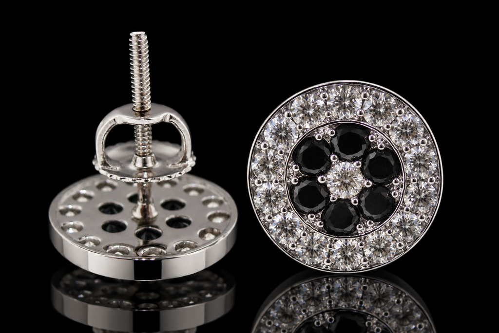 Black & White Diamond Halo Studs (ear053)
