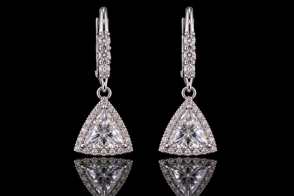 Micropavé Trillion Diamond Halo Drop Earrings (ear070)