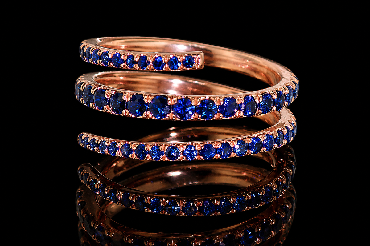 Rose Gold Sapphire Spiral Ring (band148)