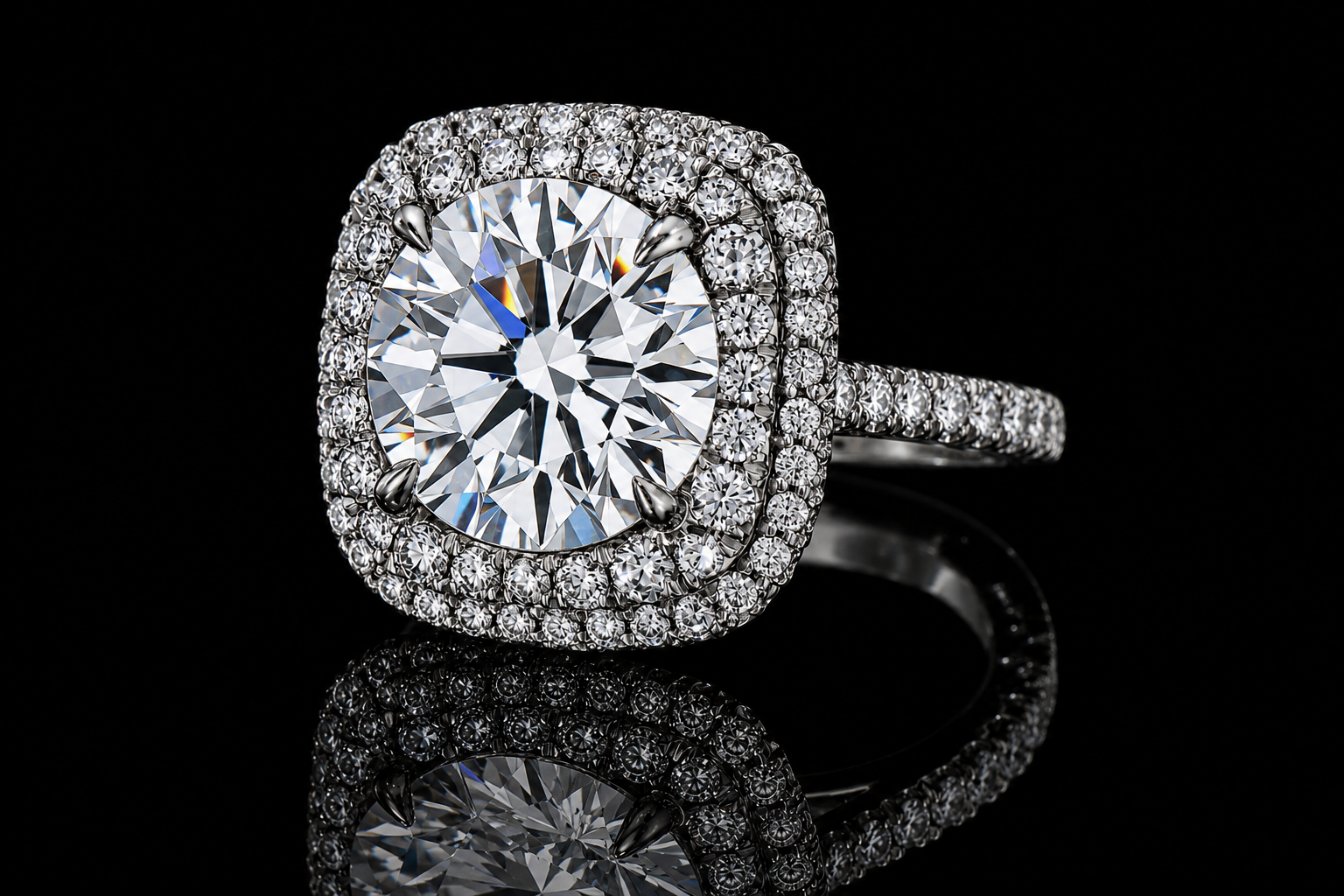 Double Halo Round Diamond Engagement Ring (eng353)