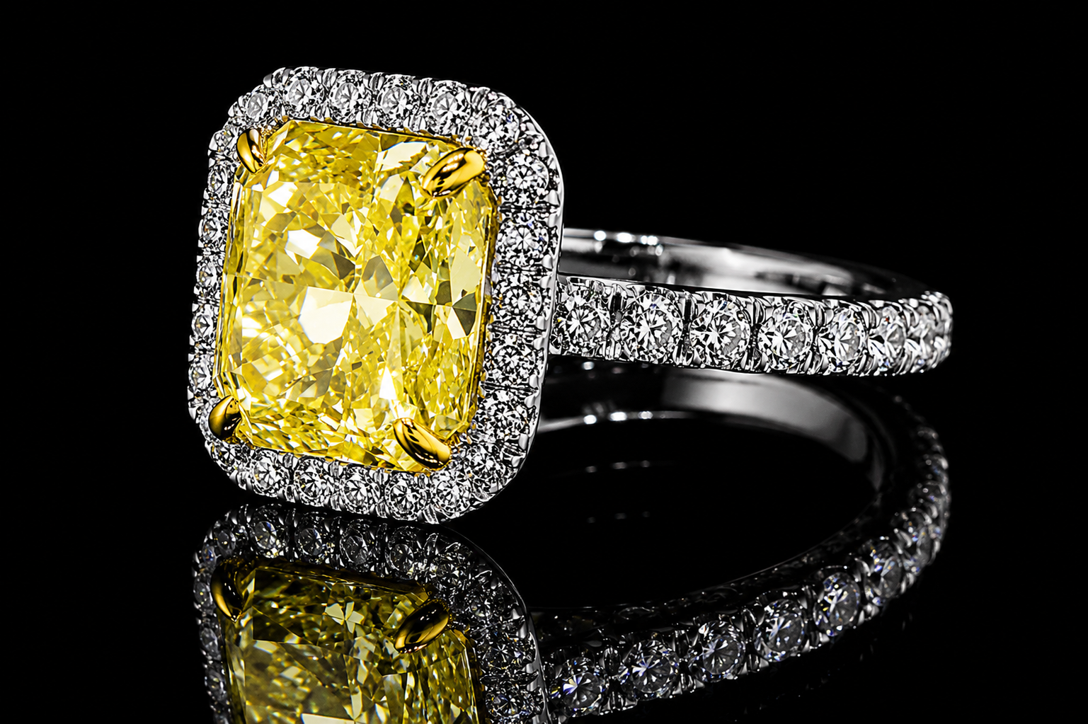 Radiant Fancy Yellow Diamond Halo Ring (eng012)