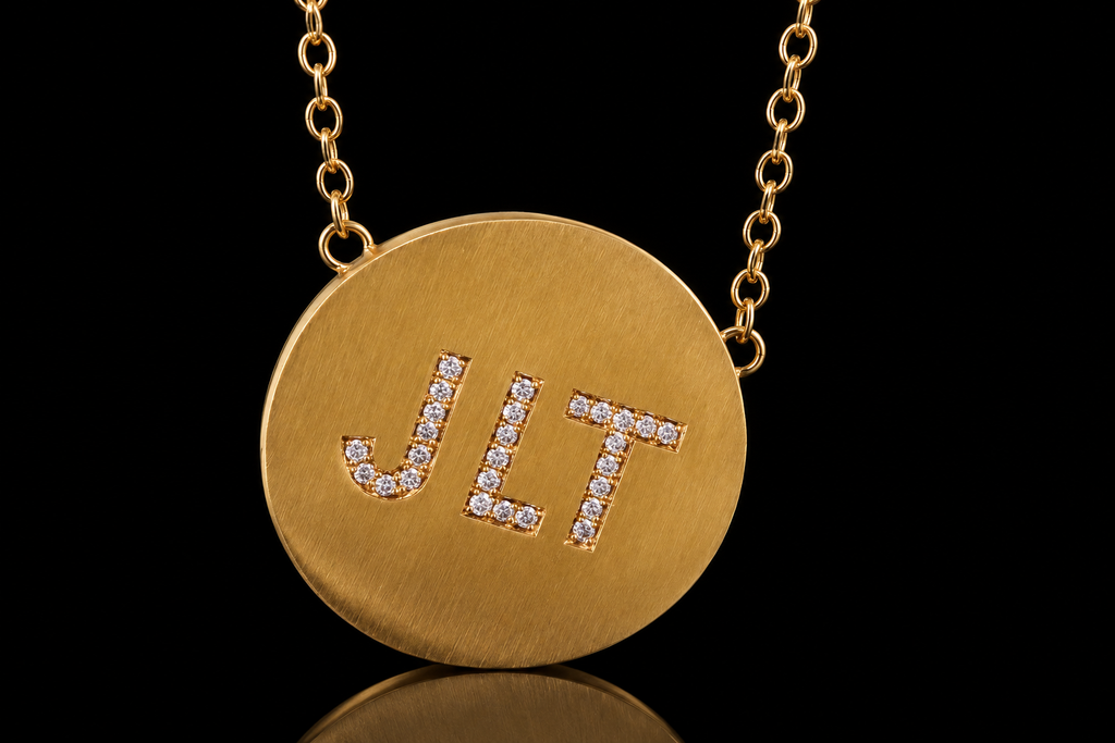 18K Yellow Gold Diamond Initial Disc Pendant (pend104)