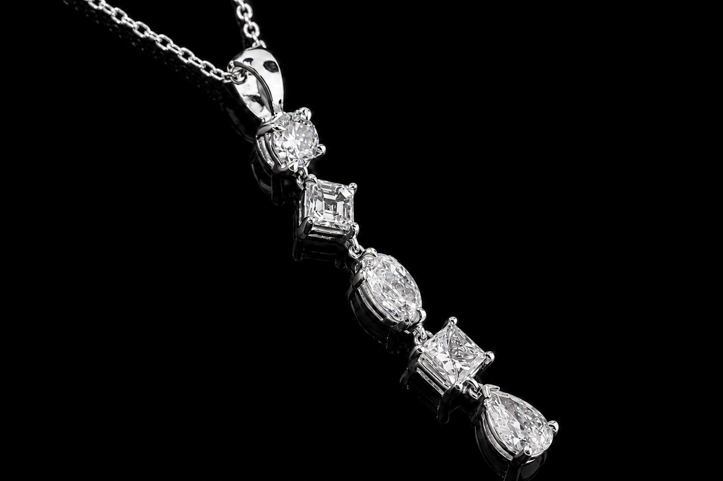 14K White Gold Mixed-Shape Diamond Drop Pendant (pend003)