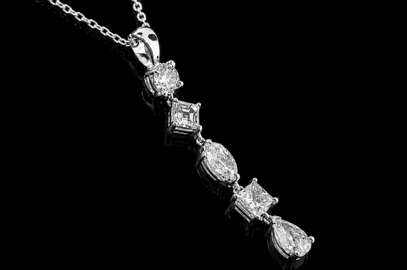 14K White Gold Mixed-Shape Diamond Drop Pendant (pend003)